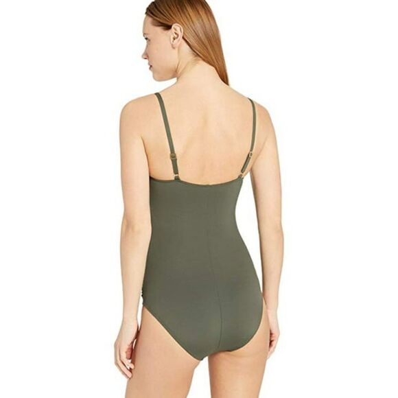 La Blanca Island Goddess Lingerie Olive Green Ruched One Piece Swimsuit Size 2 - Picture 2 of 6